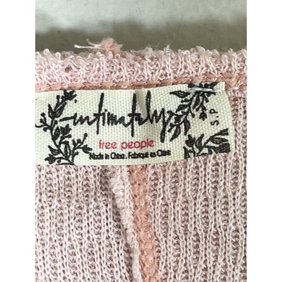 Free People Waffle Knit Bodysuit Pink S Henley Feminine Coquette Chic Boho Folk - Picture 2 of 12